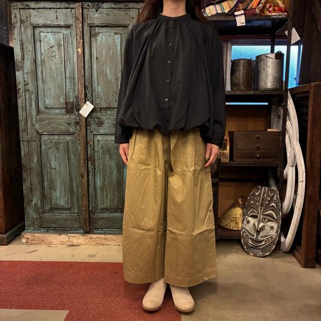 ICHI Balloon Shirt, Black, Women's Long Sleeve, Volume Blouse, Cardigan, Cotton and Polyester, Gathered Blouse