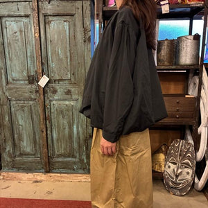 ICHI Balloon Shirt, Black, Women's Long Sleeve, Volume Blouse, Cardigan, Cotton and Polyester, Gathered Blouse