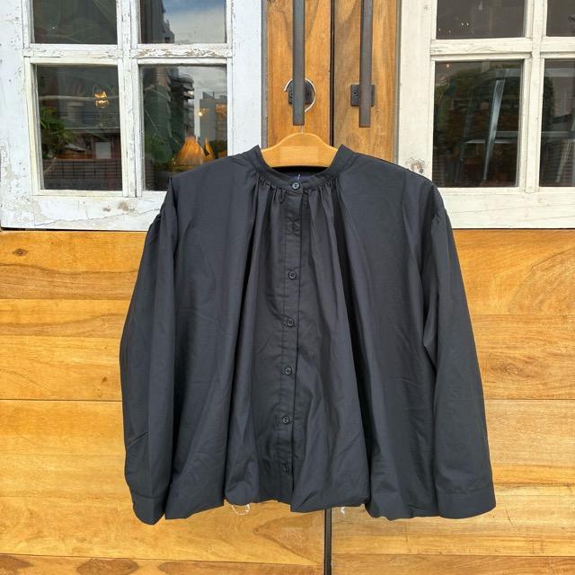 ICHI Balloon Shirt, Black, Women's Long Sleeve, Volume Blouse, Cardigan, Cotton and Polyester, Gathered Blouse
