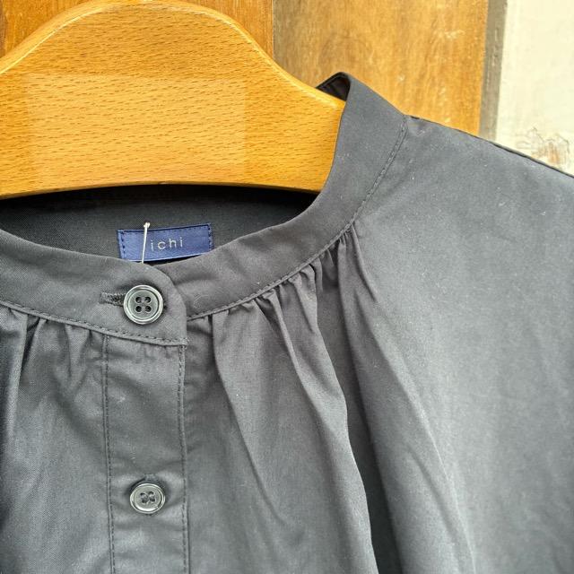 ICHI Balloon Shirt, Black, Women's Long Sleeve, Volume Blouse, Cardigan, Cotton and Polyester, Gathered Blouse