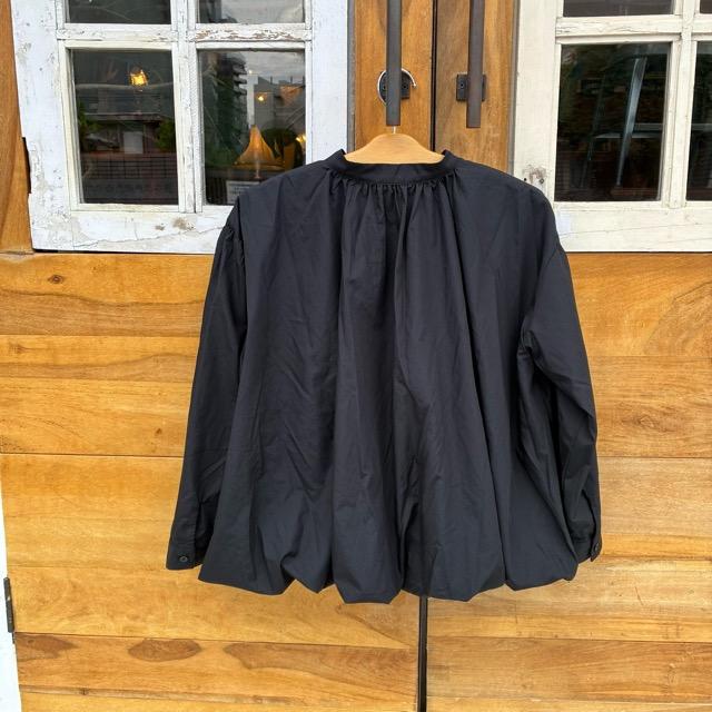 ICHI Balloon Shirt, Black, Women's Long Sleeve, Volume Blouse, Cardigan, Cotton and Polyester, Gathered Blouse