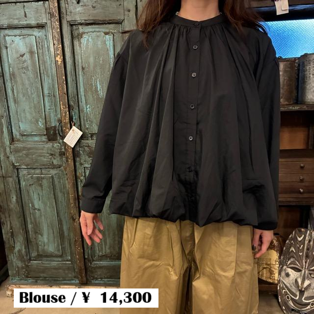 ICHI Balloon Shirt, Black, Women's Long Sleeve, Volume Blouse, Cardigan, Cotton and Polyester, Gathered Blouse