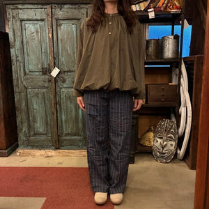 ICHI Balloon Shirt, Khaki and Olive, Women's Long Sleeve, Volume Blouse/Cardigan, Cotton and Polyester, Gathered Blouse