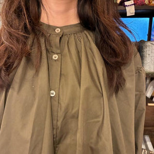 ICHI Balloon Shirt, Khaki and Olive, Women's Long Sleeve, Volume Blouse/Cardigan, Cotton and Polyester, Gathered Blouse