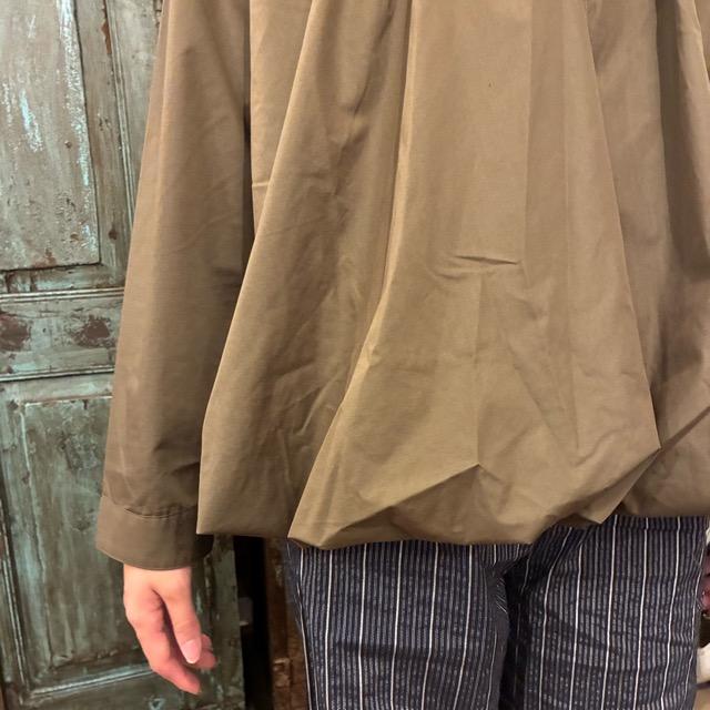 ICHI Balloon Shirt, Khaki and Olive, Women's Long Sleeve, Volume Blouse/Cardigan, Cotton and Polyester, Gathered Blouse