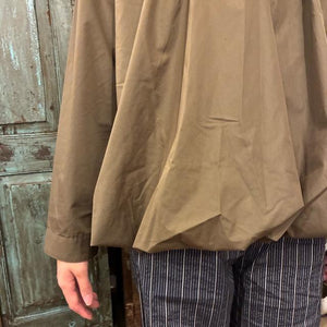 ICHI Balloon Shirt, Khaki and Olive, Women's Long Sleeve, Volume Blouse/Cardigan, Cotton and Polyester, Gathered Blouse