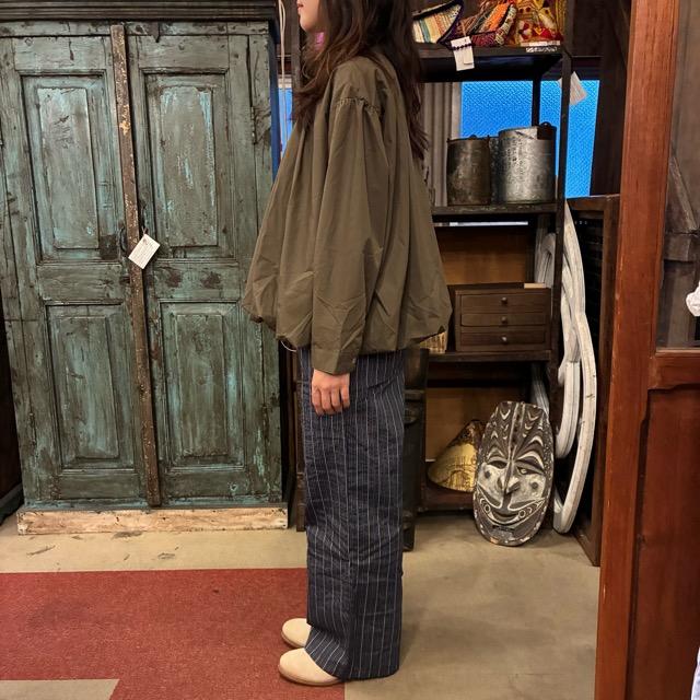 ICHI Balloon Shirt, Khaki and Olive, Women's Long Sleeve, Volume Blouse/Cardigan, Cotton and Polyester, Gathered Blouse