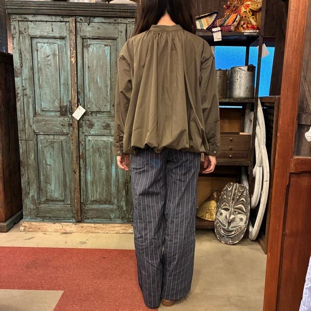 ICHI Balloon Shirt, Khaki and Olive, Women's Long Sleeve, Volume Blouse/Cardigan, Cotton and Polyester, Gathered Blouse