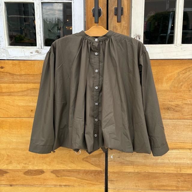 ICHI Balloon Shirt, Khaki and Olive, Women's Long Sleeve, Volume Blouse/Cardigan, Cotton and Polyester, Gathered Blouse