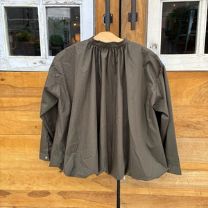 ICHI Balloon Shirt, Khaki and Olive, Women's Long Sleeve, Volume Blouse/Cardigan, Cotton and Polyester, Gathered Blouse