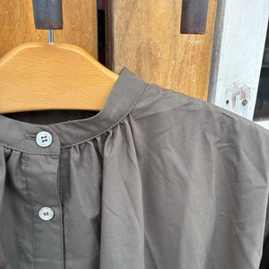 ICHI Balloon Shirt, Khaki and Olive, Women's Long Sleeve, Volume Blouse/Cardigan, Cotton and Polyester, Gathered Blouse
