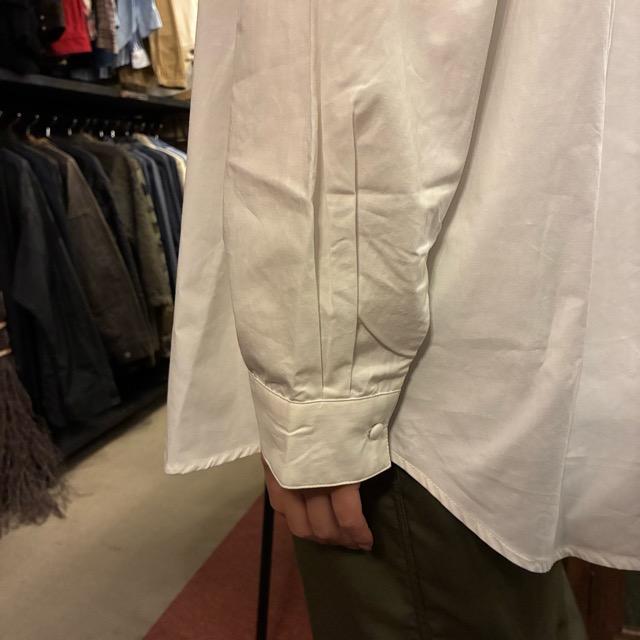 ICHI Cotton Pintuck Blouse in White and Natural Cotton. Women's Shirt, Knit, Layering Shirt, Long Sleeve, Stand Collar