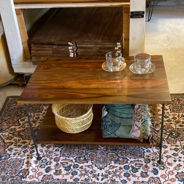 インド　シーシャムウッド＆アイアン2段テーブル　ローテーブル　ソファテーブル　無垢家具　鉄製　紫檀　店舗什器