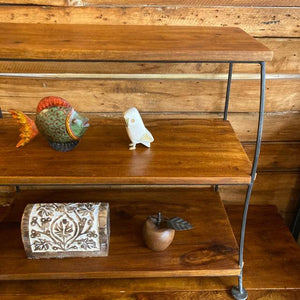 インド　シーシャムウッド＆アイアンディスプレイ3段シェルフ　飾り棚　ウッドシェルフ　無垢家具　鉄製　紫檀