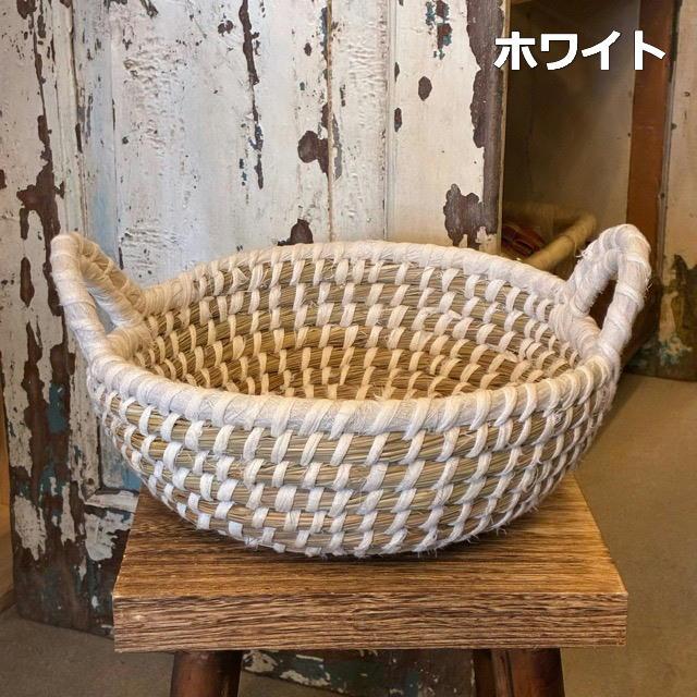 バングラディッシュ　カイザ＆リサイクルサリーバスケット　S　全２色　 マルチ　ホワイト　People Tree　フェアトレード　エコシカル　サリー　平かご　カゴ