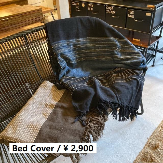 インド　リブボーダーマルチクロス　150×225cm　全2色　ブラウン　ブラック　ベッドカバー　マルチカバー　ソファカバー　シングルベッド　インド綿