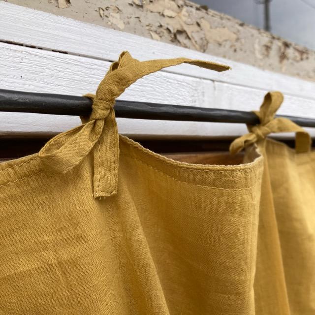 インド　コットンボイルダブルカーテン　マスタード　100×130cm　腰高窓カーテン　レースカーテン