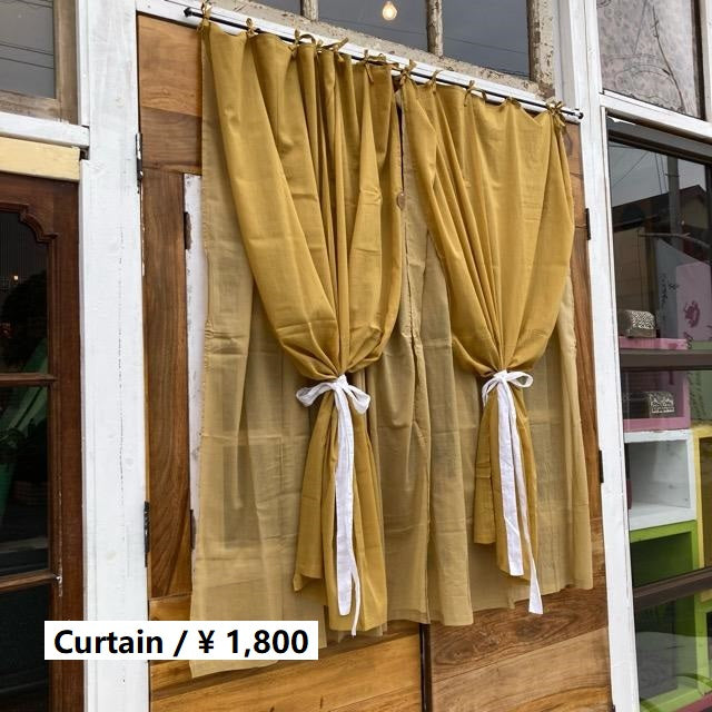 インド　コットンボイルダブルカーテン　マスタード　100×130cm　腰高窓カーテン　レースカーテン