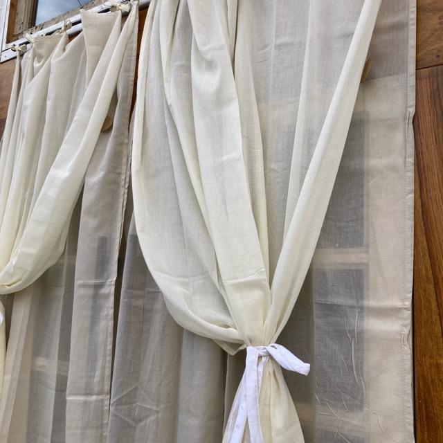 Indian cotton voile double curtain, natural, 100 x 130 cm, waist-high window curtain, lace curtain