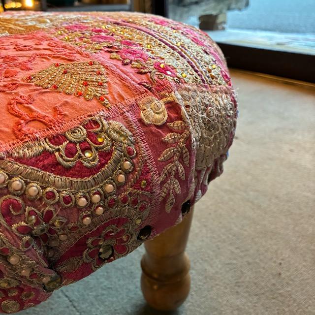 India Zari patchwork stool Pink C
