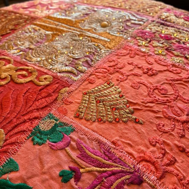 India Zari patchwork stool Pink C