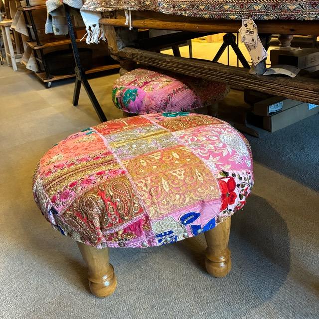 India Zari patchwork stool Pink C