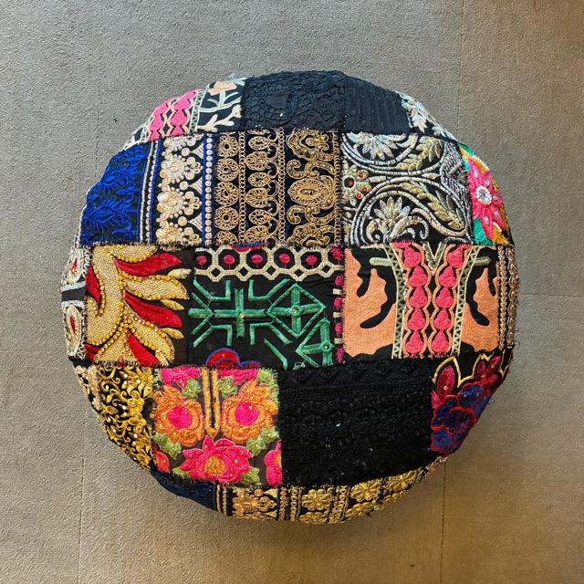 India Zari patchwork stool Black A