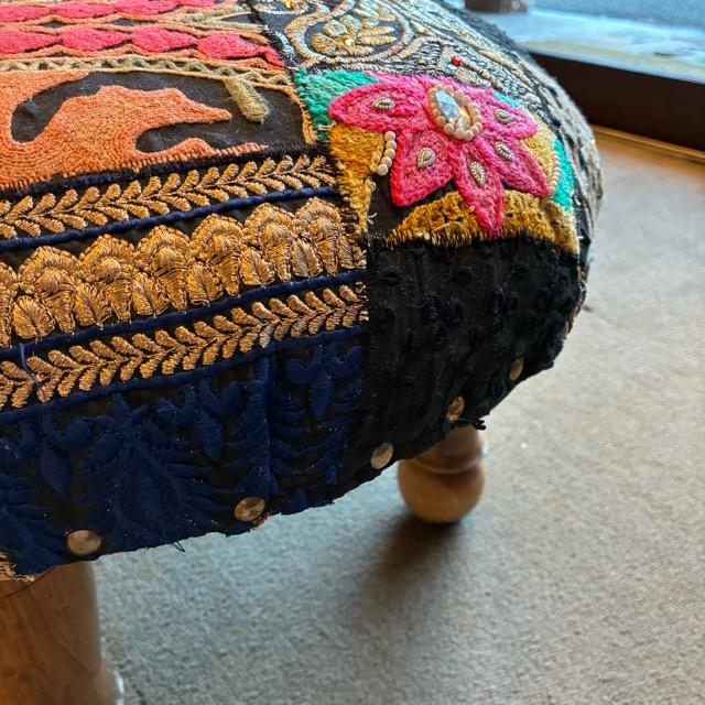 India Zari patchwork stool Black A