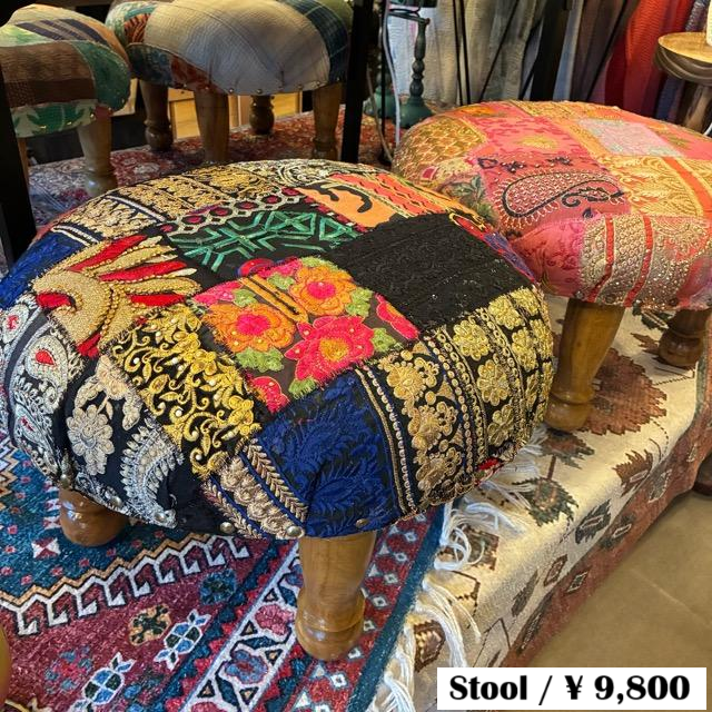 India Zari patchwork stool Black A
