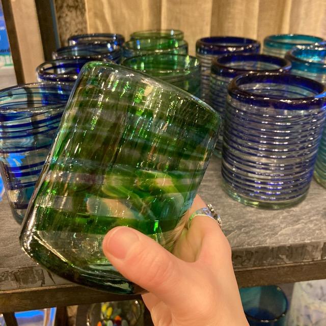 メキシコ　スパイラルロックグラス　全2色　グリーン　ブルー　タンブラー　ウォーターグラス　アルコールグラス