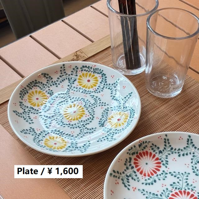ベトナム　バッチャン焼平皿　プレート　16.5cm　全2色　キイロ　アカ　イエロー　レッド　丸皿　取り皿　小皿　中皿　ベトナム料理　中華料理　タイ料理　前菜