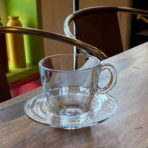 PASABAHCE　パサバチェ　アクア　カップ＆ソーサー　215ml　トルコ　コーヒーカップ　食洗機対応　ティーカップ　日本茶　ガラスマグ