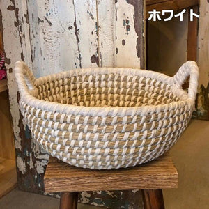 バングラディッシュ　カイザ＆リサイクルサリーバスケット　L　全２色　 マルチ　ホワイト　People Tree　フェアトレード　エコシカル　サリー　平かご　カゴ
