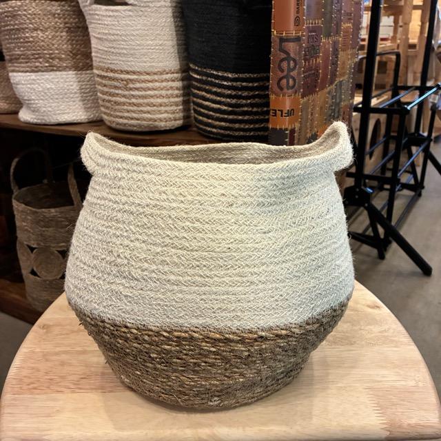 Bangladesh　Storage round white jute sea glass basket