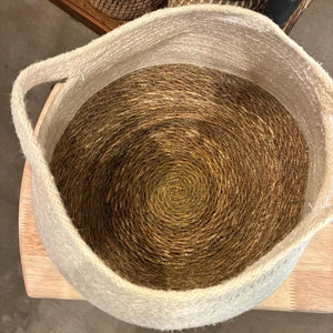 Bangladesh　Storage round white jute sea glass basket