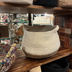Bangladesh　Storage round white jute sea glass basket