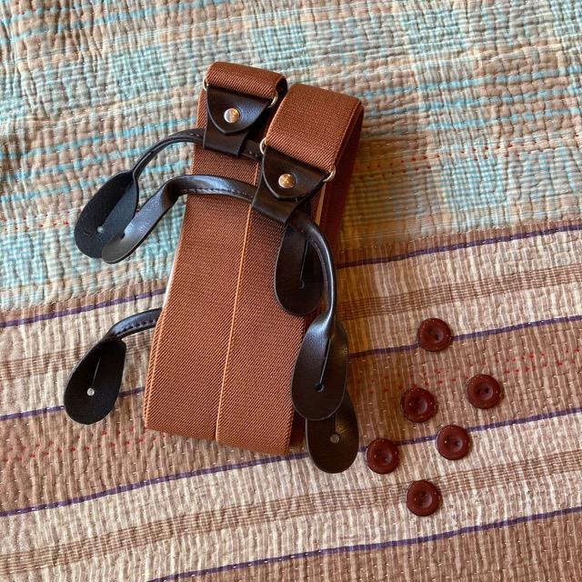 TOPANGA Accessory クラシックボタンサスペンダー　BROWN　ブラウン　Y型サスペンダー メンズ　ビジネスサスペンダー カジュアルサスペンダー　ボタン留め