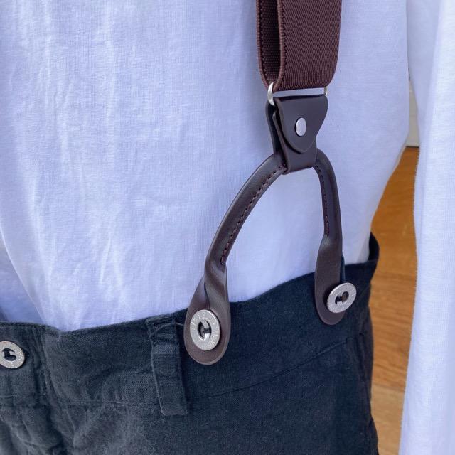 TOPANGA Accessory クラシックボタンサスペンダー　BROWN　ブラウン　Y型サスペンダー メンズ　ビジネスサスペンダー カジュアルサスペンダー　ボタン留め