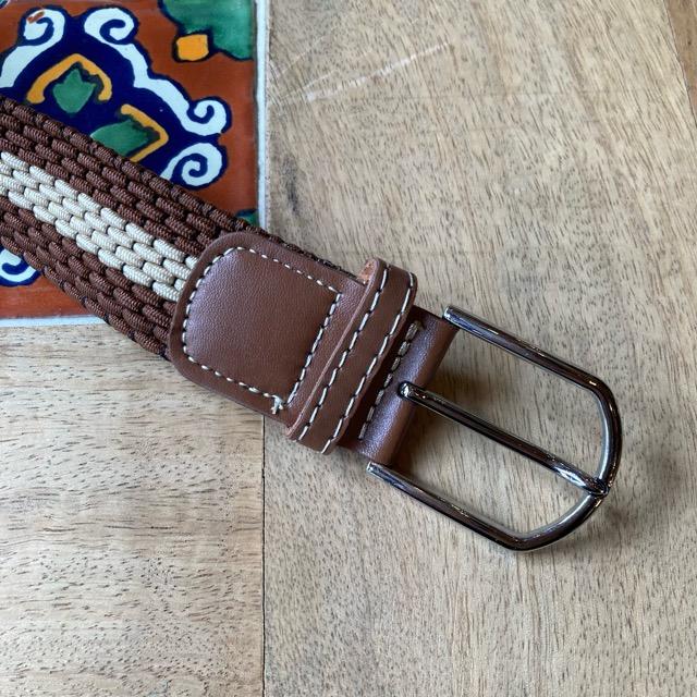 TOPANGA Accessory　ストレッチ3ラインメッシュベルト　ベージュ×ブラウン　メンズ　レディース　デニム　チノパン　カーゴパンツ　シンプル　