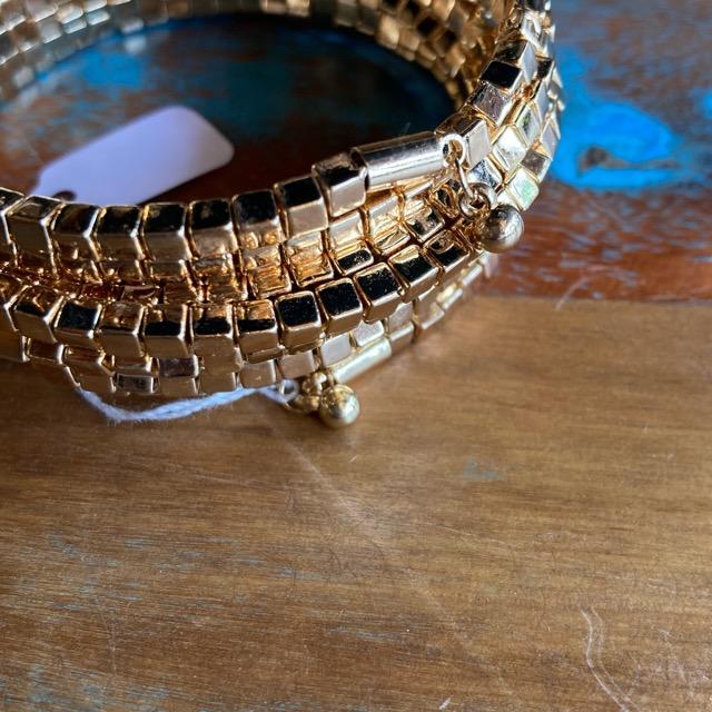 TOPANGA Jewelry　キュービックワイヤーメタルビーズボリューム8連ブレスレット　ゴールド　サマーアクセサリー　バングル　着脱　簡単　重ね付け