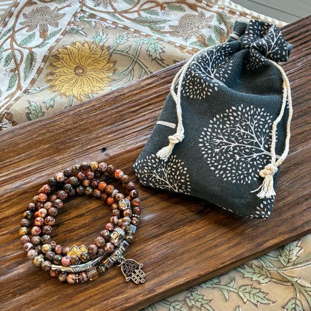TOPANGA Jewelry　MARAブレスレット　シナモンウッド　生命の木　ロングネックレス　数珠　瞑想　ヨガ　ラップブレス　天然石　108個　マーラ
