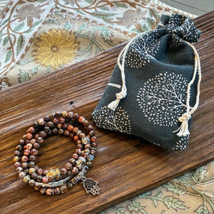 TOPANGA Jewelry　MARAブレスレット　シナモンウッド　生命の木　ロングネックレス　数珠　瞑想　ヨガ　ラップブレス　天然石　108個　マーラ