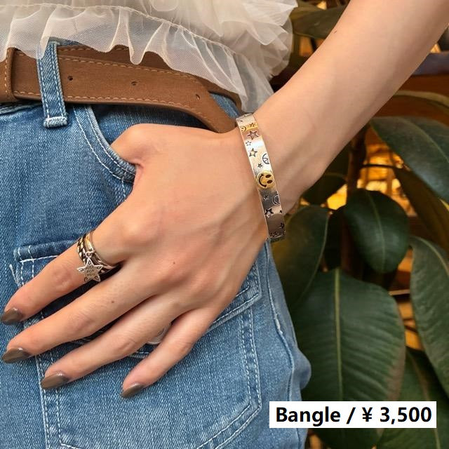 TOPANGA Jewelry　グラフィティバングル　SMILE　ブレスレット　シルバー　ヴィンテージ　落書き　ボヘミアン　シンプル　S925　スター　スマイル　PEACEマーク