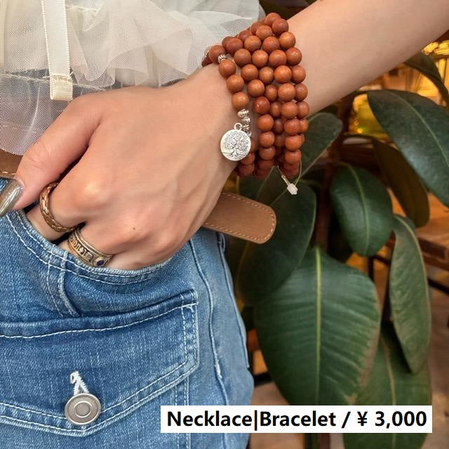 TOPANGA Jewelry　MARAブレスレット　サンダルウッド　生命の木　ロングネックレス　数珠　瞑想　ヨガ　ラップブレス　天然石　108個　マーラ　白檀