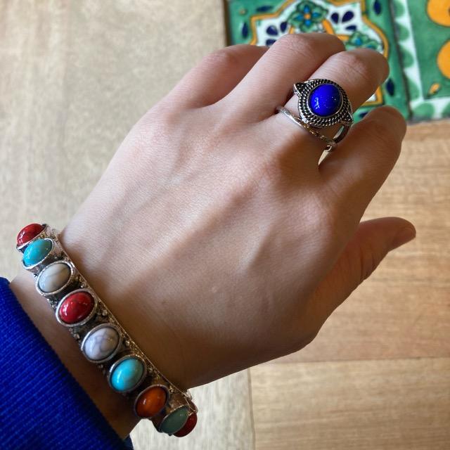 TOPANGA Jewelry　ボヘミアンカラフルストーンバングル　ウィルダネス　　ブレスレット　シルバー　ヴィンテージ　BOHO　インディアンジュエリー