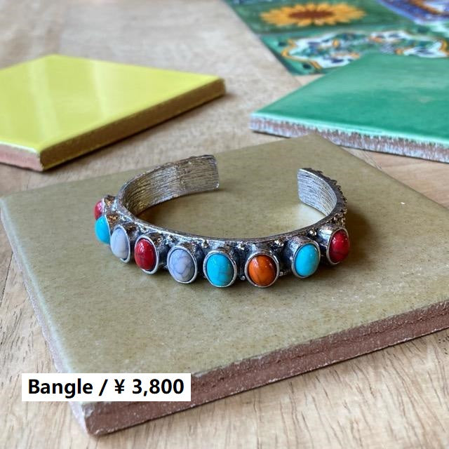 TOPANGA Jewelry　ボヘミアンカラフルストーンバングル　ウィルダネス　　ブレスレット　シルバー　ヴィンテージ　BOHO　インディアンジュエリー