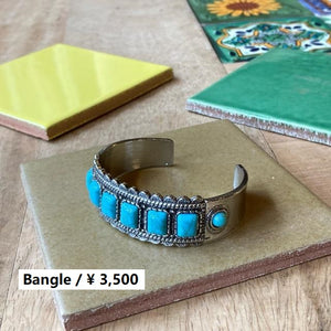 TOPANGA Jewelry　ボヘミアンターコイズバングル　タイル　ブレスレット　シルバー　ヴィンテージ　BOHO　インディアンジュエリー