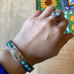 TOPANGA Jewelry　ボヘミアンターコイズバングル　アロー　ブレスレット　シルバー　ヴィンテージ　BOHO　インディアンジュエリー