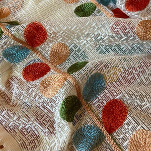 TOPANGA Fabric　リーフエンブロイダリーレースカーテン　140×160cm　刺繍カーテン　スカラップ　レトロ　シアーカーテン　カントリー　カーテンポール