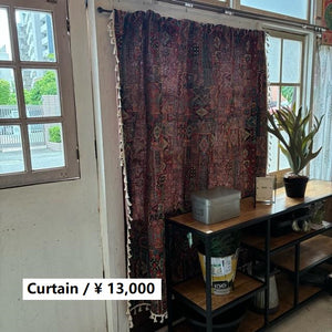 TOPANGA Fabric　ジャガードキリムフリンジカーテン　150×160cm　エスニック　トライバル　遮光　厚手　レッド　ゴブラン織　カーテンポール　ボヘミアン